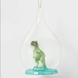 Dinosaur Glitter Green in a Cloche Christmas Tree Ornament nwt 6 x 4